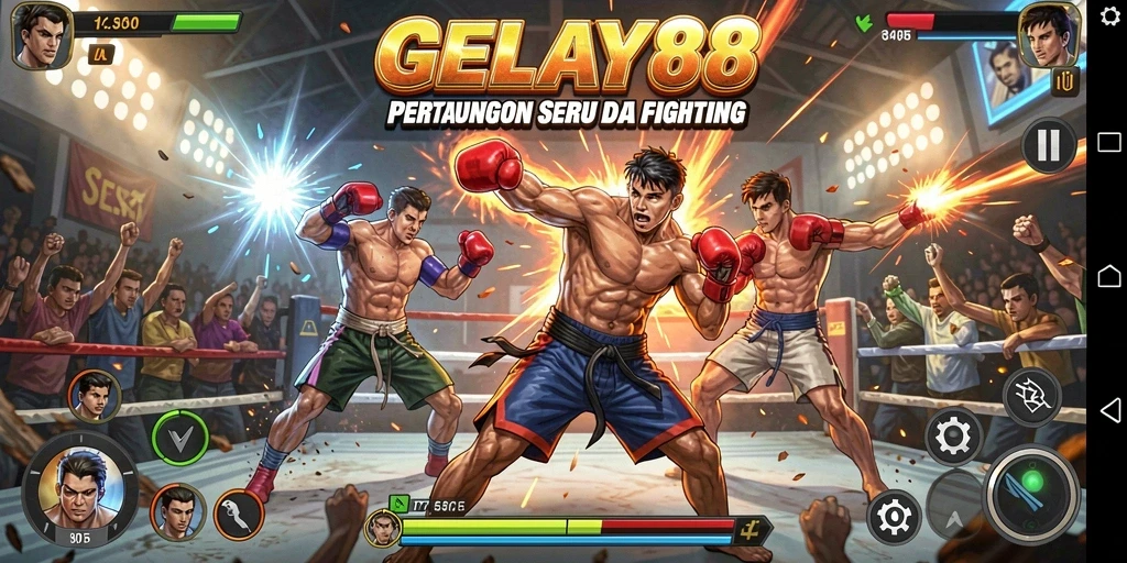 Tampilan screenshot GELAY88 menampilkan pertarungan dinamis dan karakter unik.