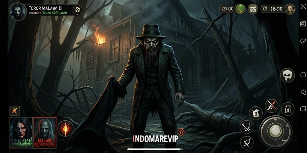 Tampilan gameplay menegangkan INDOMAREVIP saat menjelajahi kegelapan.