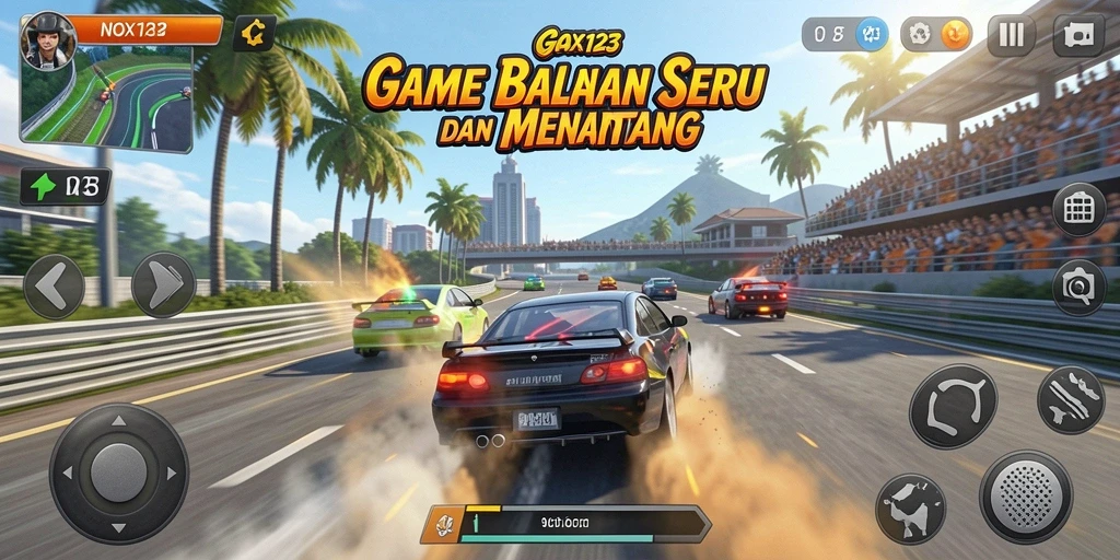Screenshot permainan NOX123 menampilkan aksi balapan yang mendebarkan.