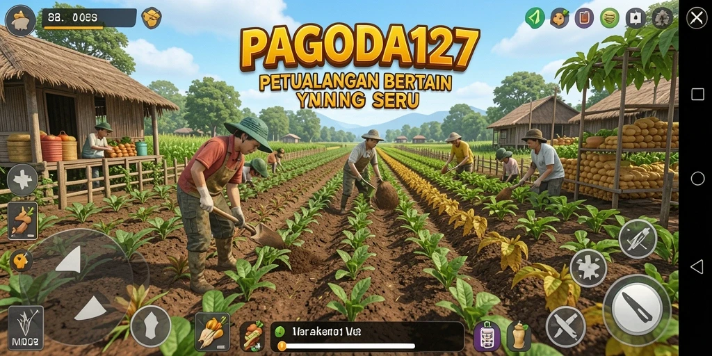 Screenshot dari gameplay seru PAGODA127 yang menunjukkan aktivitas bertani.